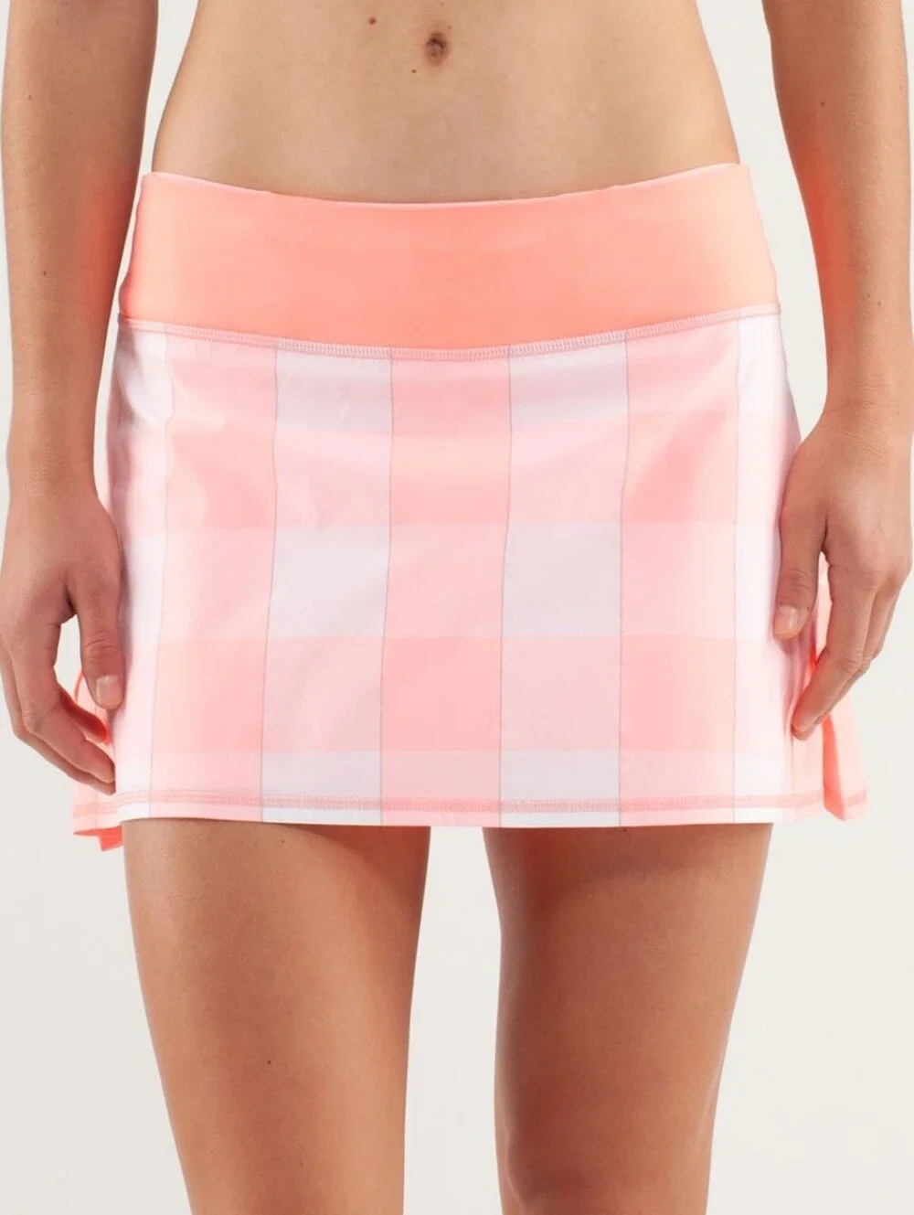Lululemon Run: Pace Setter Skirt (Regular)Gros Gingham Bleached Coral / Pop Ora